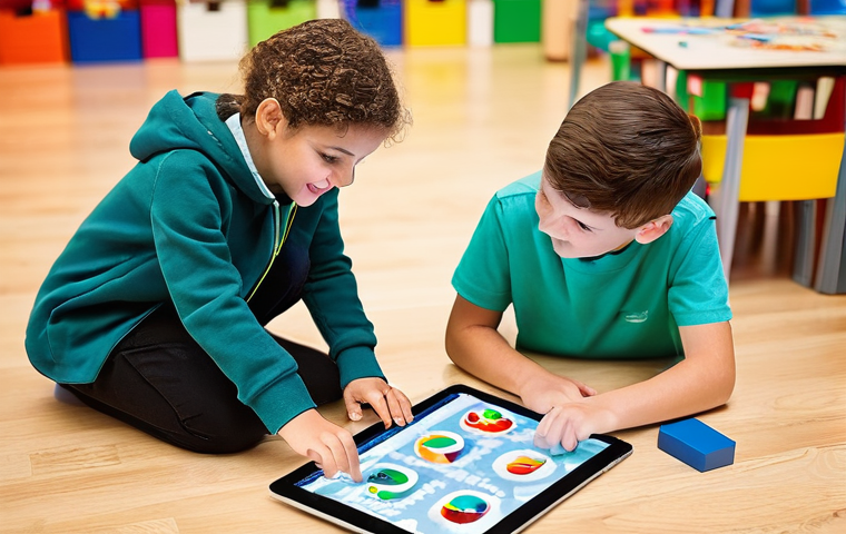 코딩교육지도사와 미래 사회에서의 역할 - **Prompt:** A vibrant and modern classroom in Italy, filled with diverse European children aged 8-12...