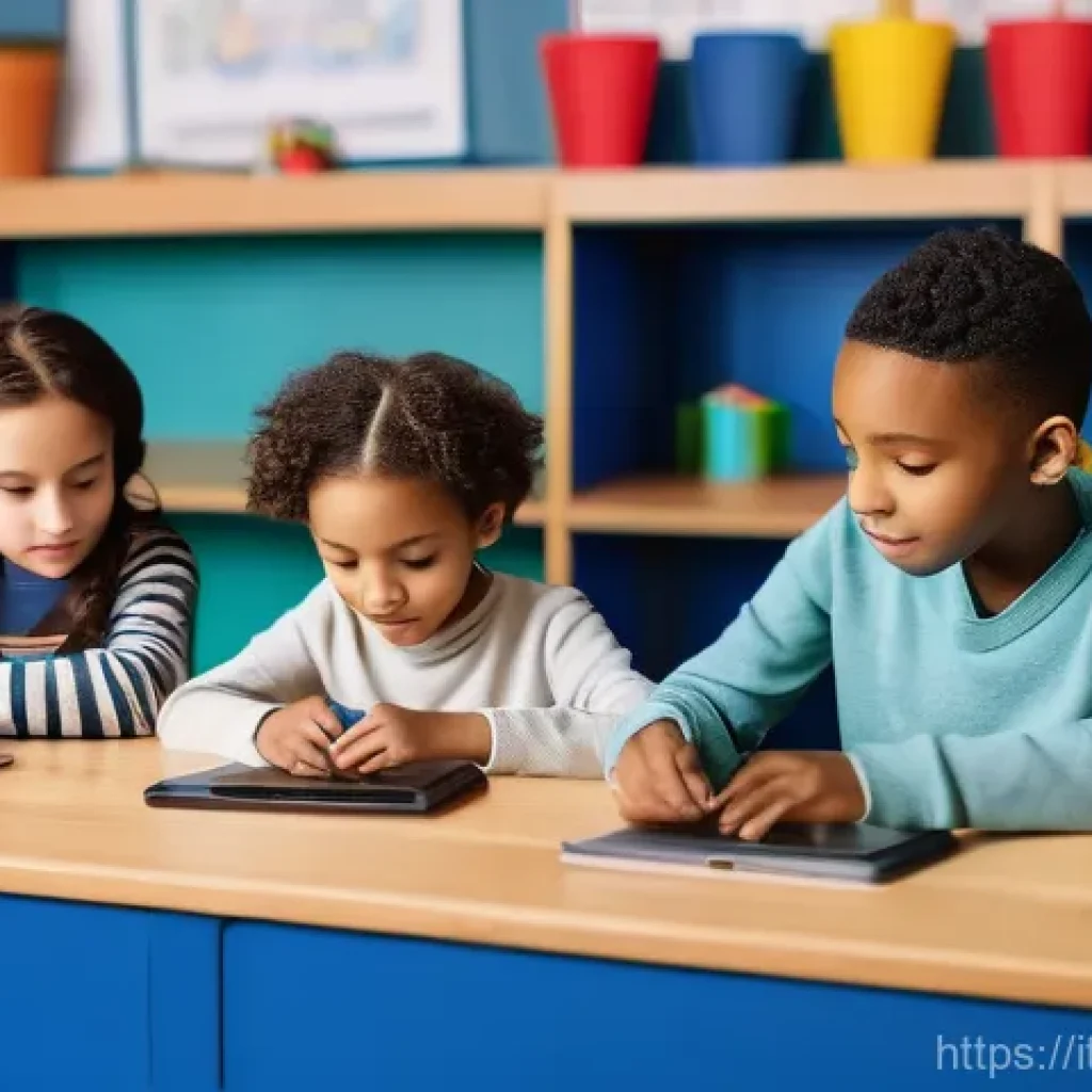 코딩교육지도사와 학습 지원 사례 - **Prompt:** A vibrant and engaging coding workshop for diverse elementary school children, aged 8-
