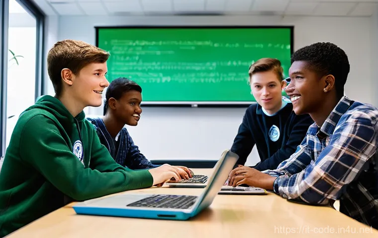 코딩교육지도사와 학습 평가 사례 - **Prompt 1: The Inspiring Coding Mentor**
    "A vibrant, brightly lit modern coding classroom fille...