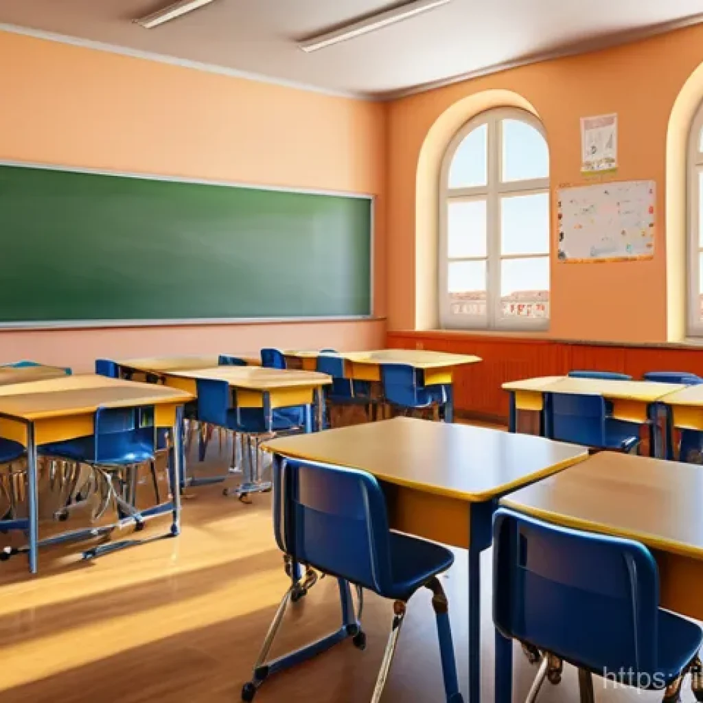 코딩교육지도사와 직무 경험 공유 - A vibrant and sunlit modern Italian classroom filled with diverse children aged 6-