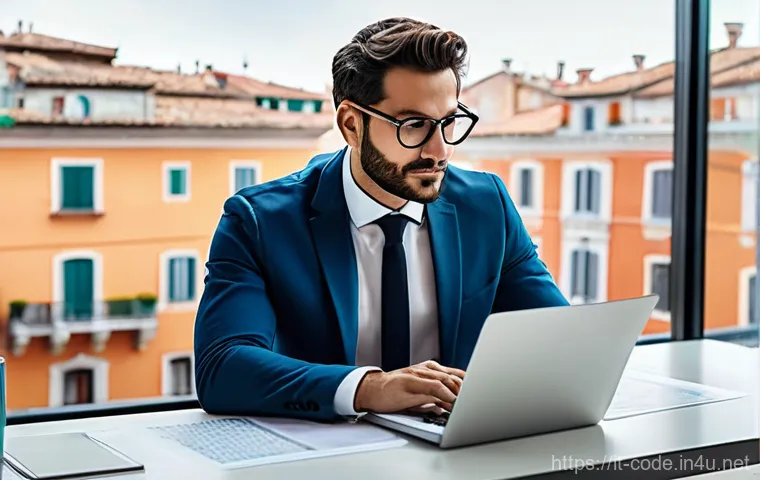 코딩교육지도사 경력 관리 전략 - **Prompt:** A vibrant, dynamic image of a focused Italian coding instructor, male, in his early 30s,...