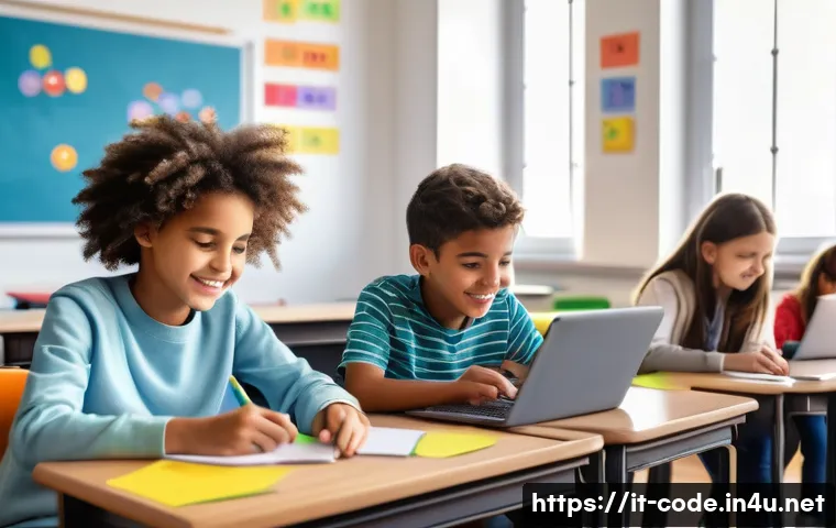 코딩교육지도사와 IT 기술 발전의 상관관계 - A vibrant classroom scene in Italy featuring diverse students of various ages engaged in a gamified ...