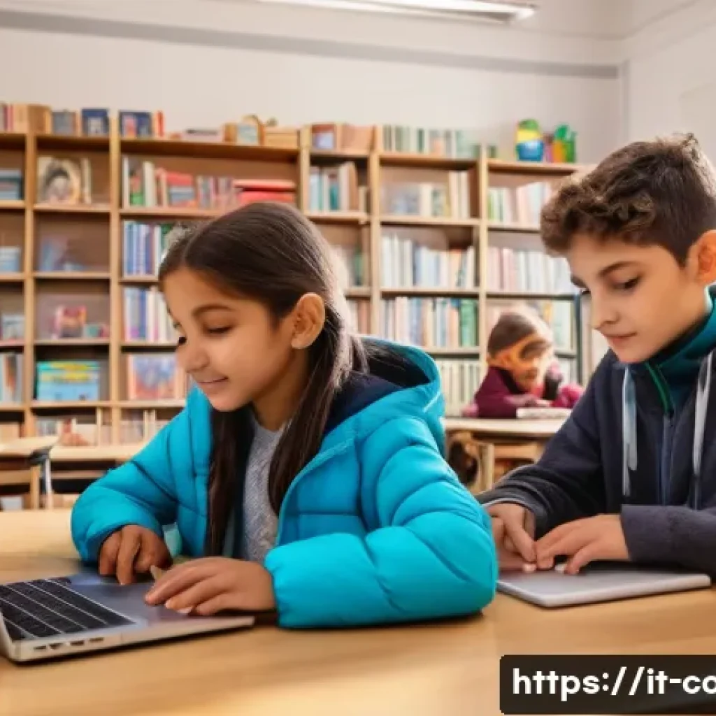 코딩교육지도사와 학습 환경 조성 - A bright and modern classroom setting in Italy, featuring a diverse group of enthusiastic children a...