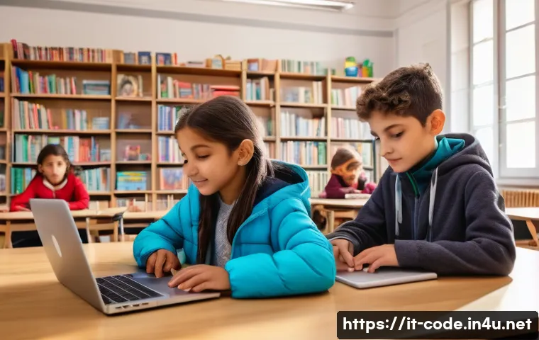 코딩교육지도사와 학습 환경 조성 - A bright and modern classroom setting in Italy, featuring a diverse group of enthusiastic children a...