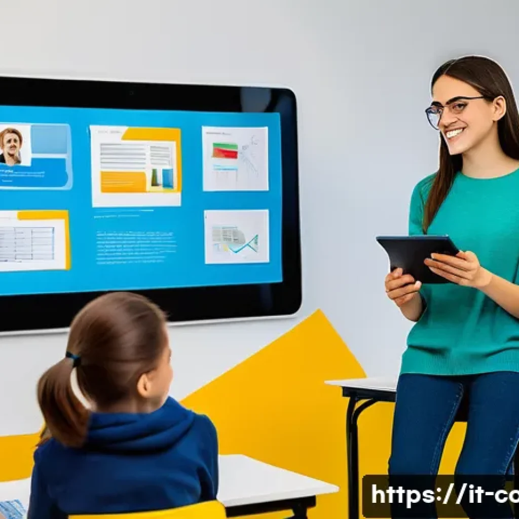코딩교육지도사와 디지털 학습 자원 - A modern Italian classroom scene with a diverse group of students aged 10-14 engaged in interactive ...