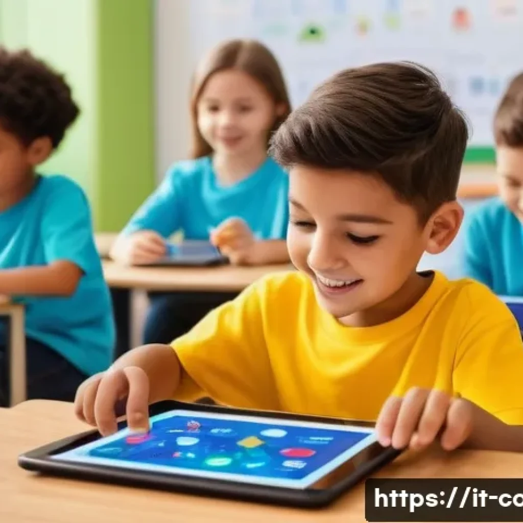 코딩교육지도사와 코딩 교육의 미래 전망 - A vibrant classroom scene in an Italian elementary school where young children, wearing casual cloth...