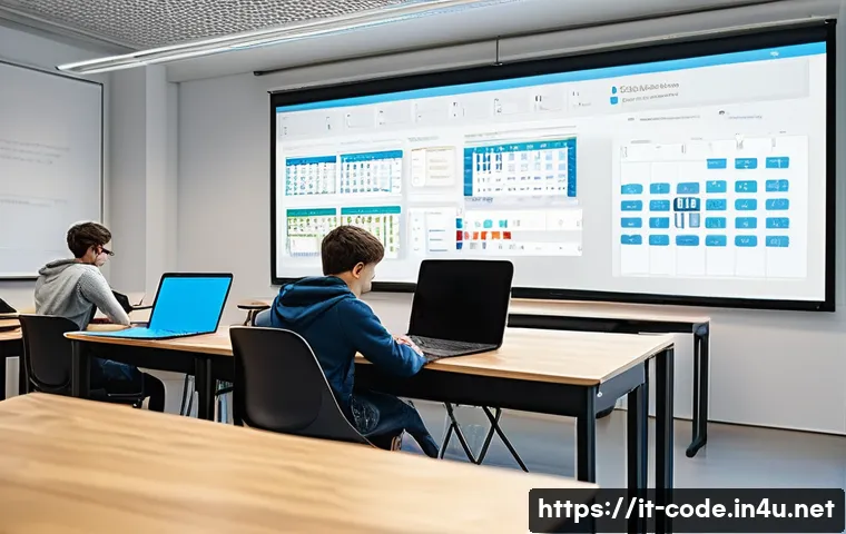 코딩교육지도사와 업무 시간 관리 노하우 - A modern Italian coding classroom scene showing a diverse group of students attentively working on l...
