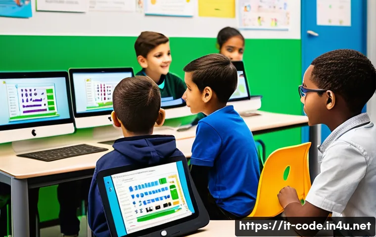 코딩교육지도사와 학습 자료 설계 사례 - A modern classroom scene in Italy with diverse students of various ages and ethnic backgrounds engag...
