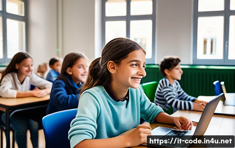 코딩교육지도사와 교육 과정 개발 프로젝트 - A bright and colorful classroom scene in Italy designed as a creative coding lab, with enthusiastic ...