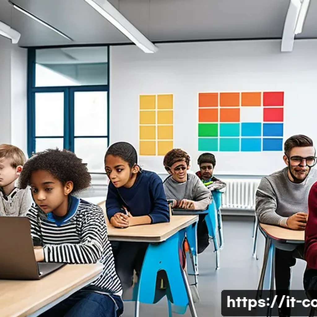 코딩교육지도사와 학생 동기 부여 기법 - A diverse group of Italian students in a modern classroom setting, each engaged in different learnin...