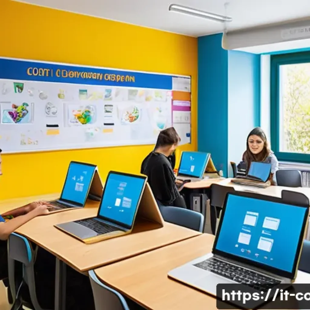 코딩교육지도사와 교육 심리학의 접목 - A vibrant, modern classroom designed for coding education in Italy, featuring colorful walls with ed...