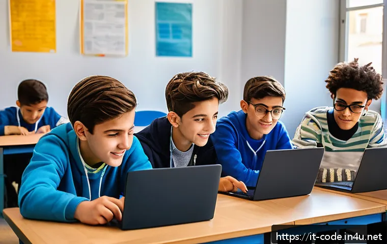 코딩교육지도사 교육 효과를 높이는 방법 - A modern classroom setting in Italy with diverse teenage students actively engaged in a hands-on cod...
