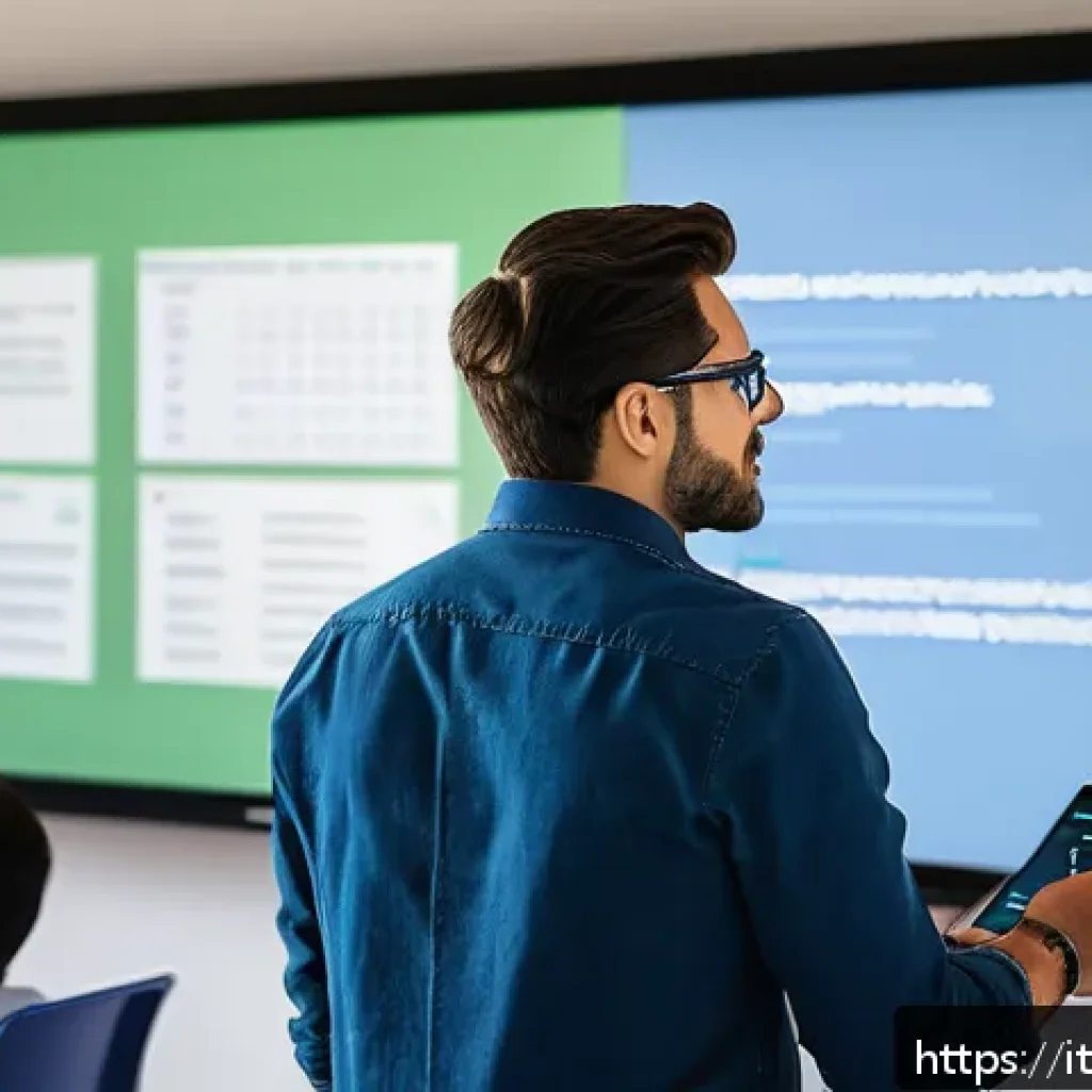 코딩교육지도사 자격증의 가산점 활용 방법 - A modern classroom scene in an Italian tech school featuring a confident coding instructor standing ...