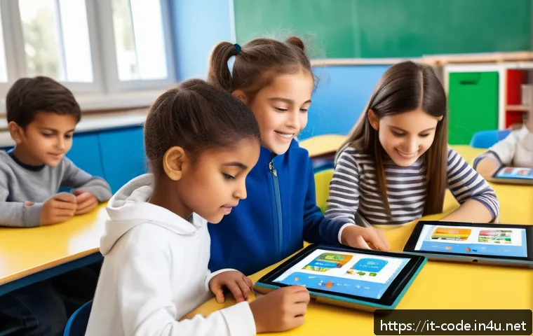 코딩교육지도사와 학습 지원 서비스 - A bright and modern Italian primary school classroom filled with diverse children aged 6-10 engaged ...