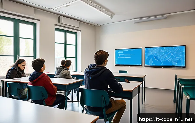 코딩교육지도사 자격증의 시험 제도 개편 소식 - A modern classroom setting in Italy where a diverse group of young adult students is engaged in a dy...