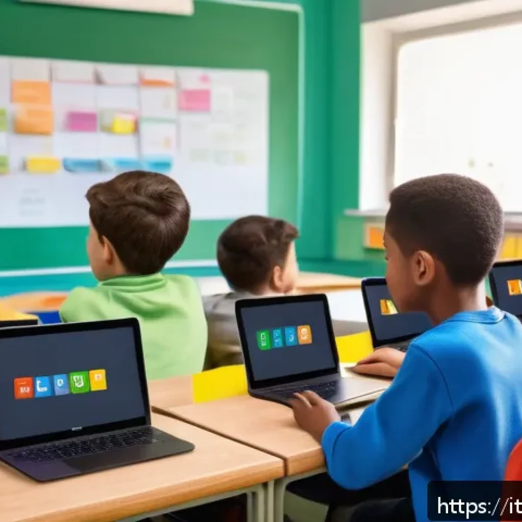 코딩교육지도사로서 활용할 수 있는 무료 자료 - A bright and cheerful classroom scene in an Italian primary school, where diverse young students age...