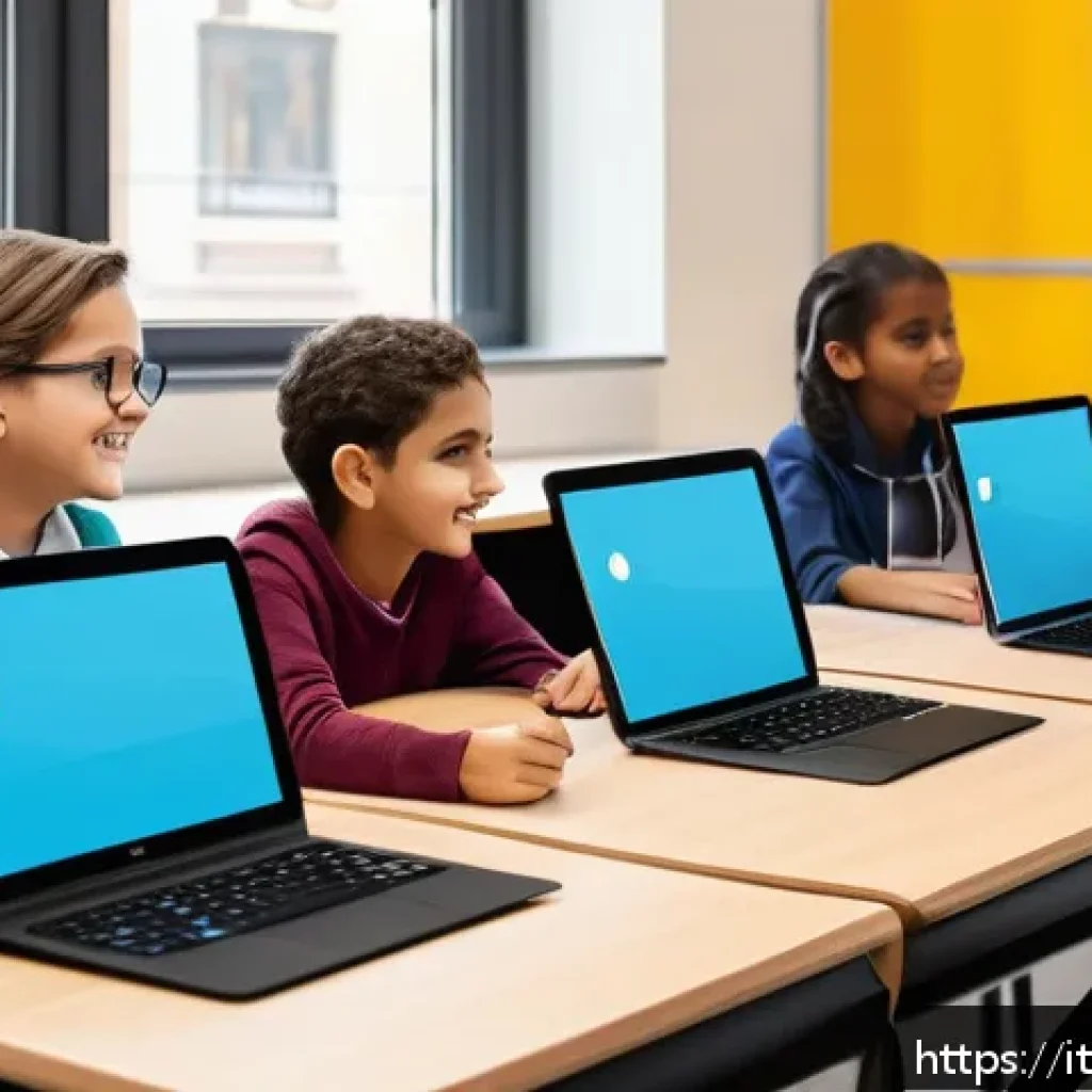 코딩교육지도사와 학습 관리 체계 LMS - A modern Italian digital classroom scene showing diverse students of various ages engaged interactiv...