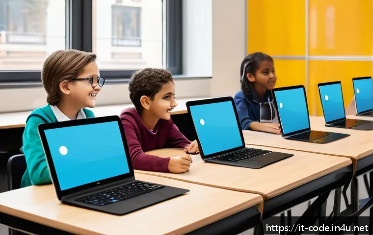 코딩교육지도사와 학습 관리 체계 LMS - A modern Italian digital classroom scene showing diverse students of various ages engaged interactiv...