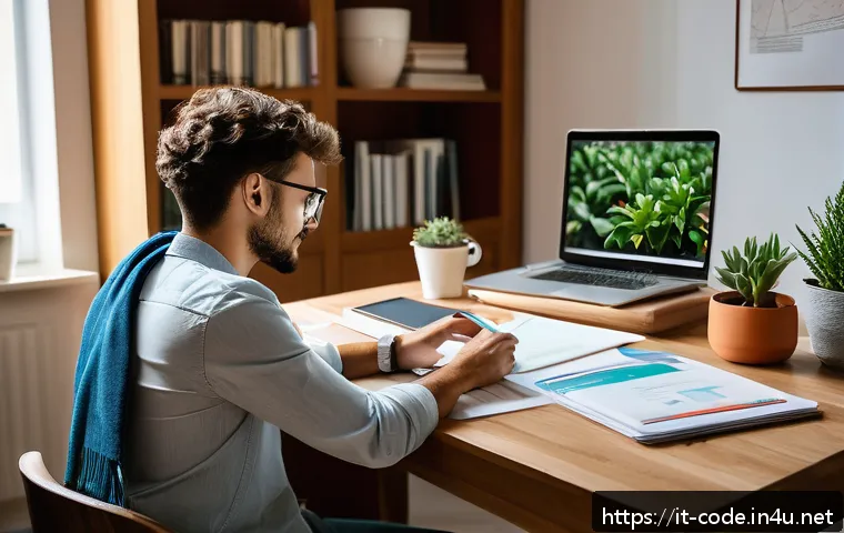 코딩교육지도사 자격증 공부 계획표 - A focused adult Italian student sitting at a modern desk in a cozy home office, surrounded by neatly...