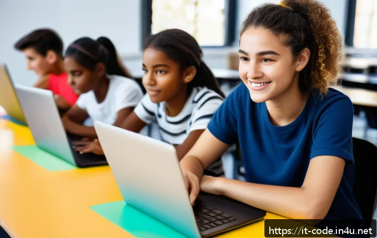 코딩교육지도사로서 업무 만족도 조사 - A confident young Italian female coding instructor in a modern classroom setting, guiding a diverse ...