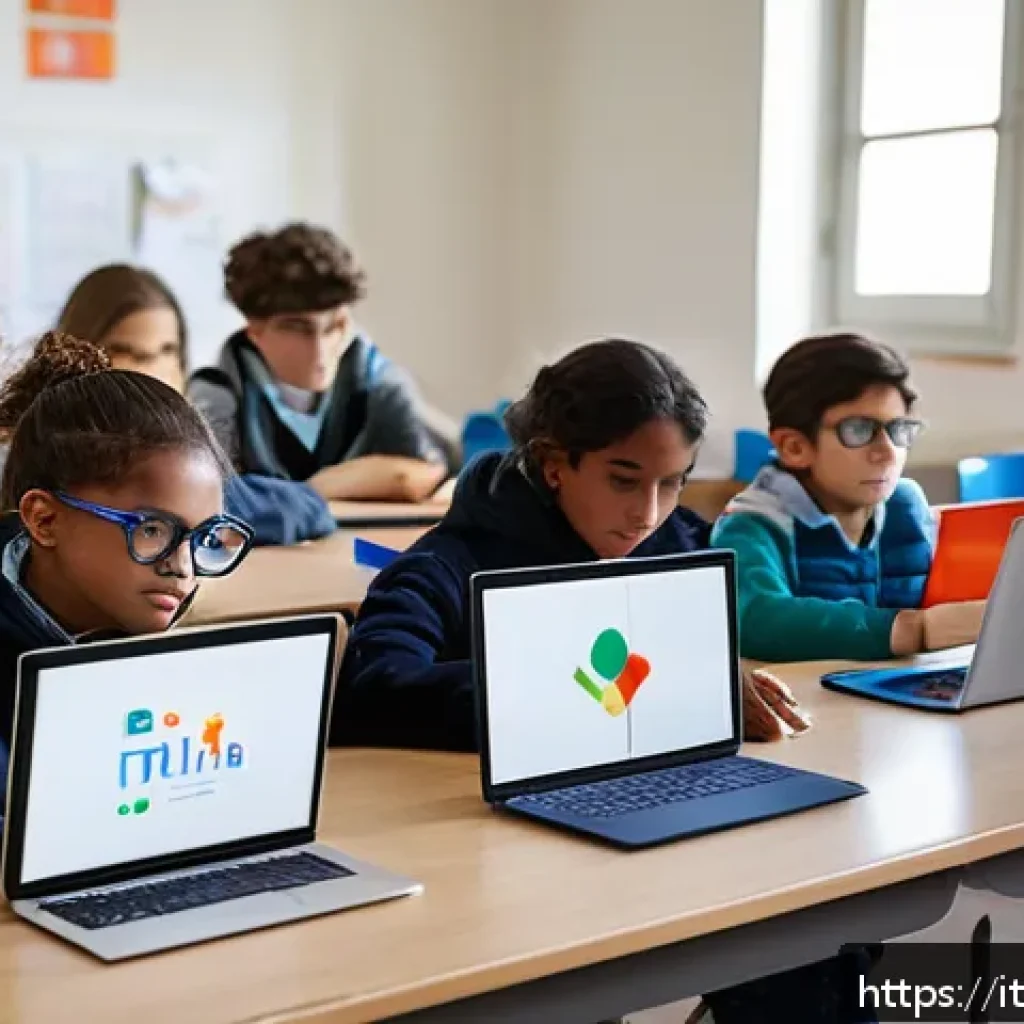 코딩교육지도사 현업에서의 어려움과 해결 방법 - A diverse classroom scene in a modern Italian school setting, showing students of various ages and e...