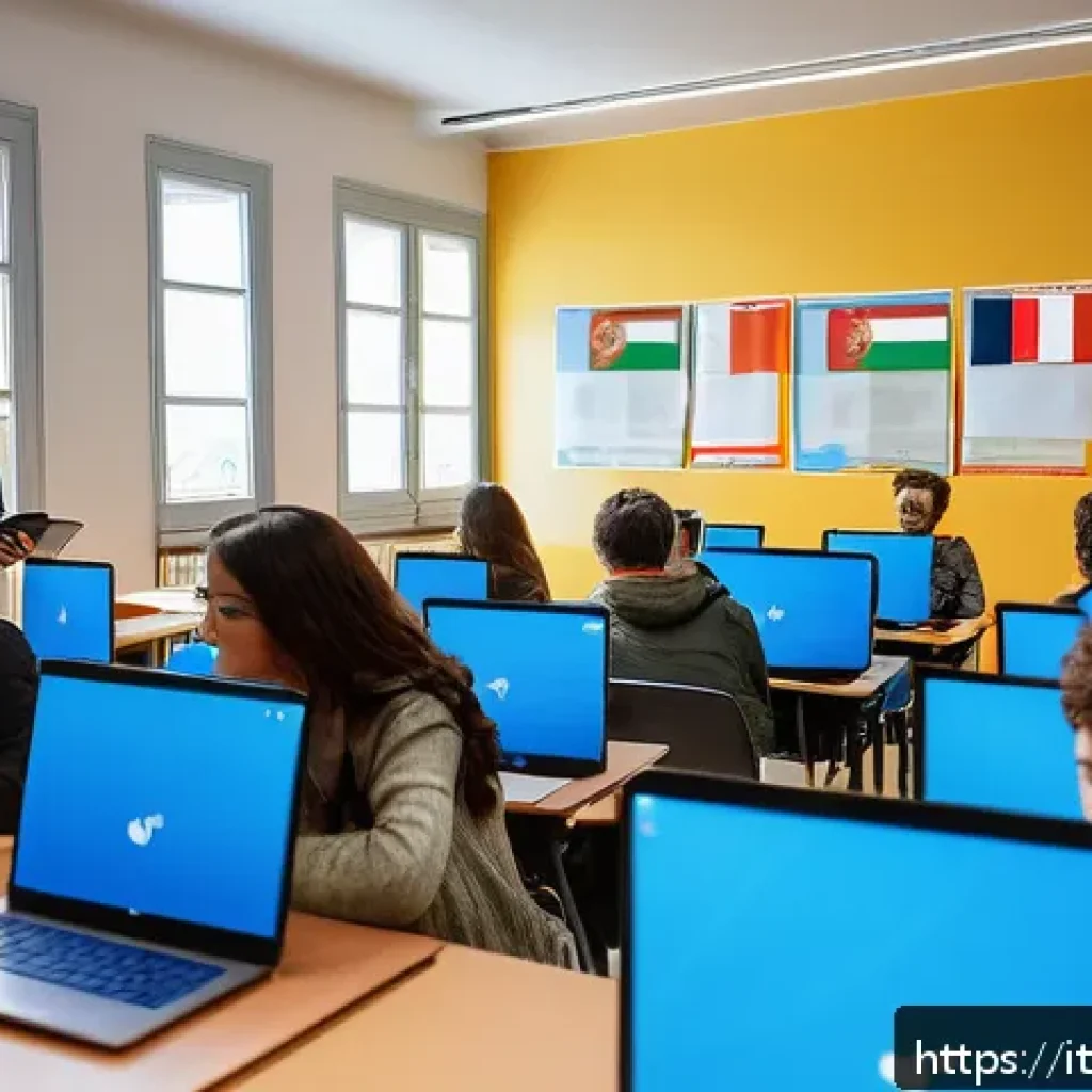 코딩교육지도사 온라인 강의 추천 - A diverse group of adult students in a modern Italian classroom setting, attentively learning coding...