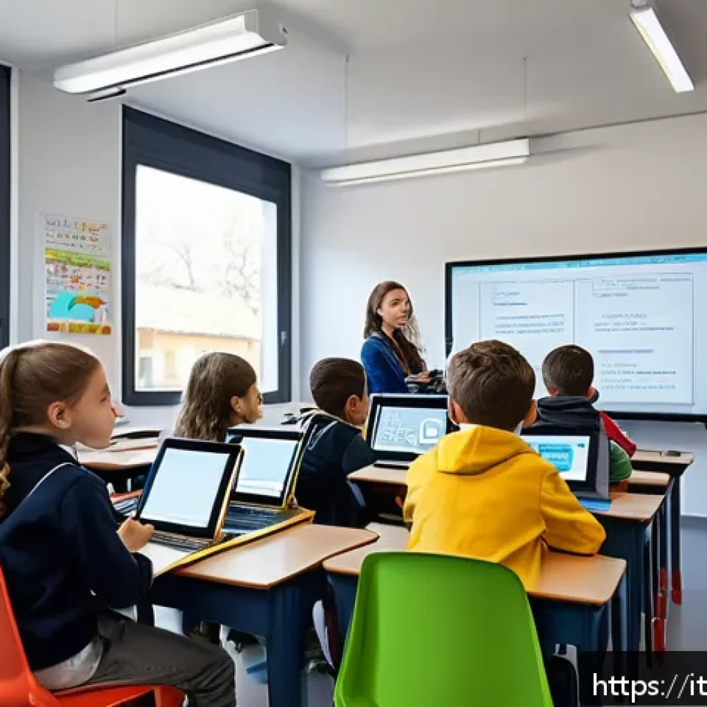 코딩교육지도사 시험 일정 및 접수 방법 - A modern classroom scene in Italy with children aged 10-12 learning coding using Scratch on tablets ...